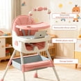 thumbnail image 2 of 4-in-1 Foldable Baby High Chair, Portable Toddler Dining Chair for Eating & Playing, Convertible Highchair with Adjustable Tray, Pink, 2 of 7