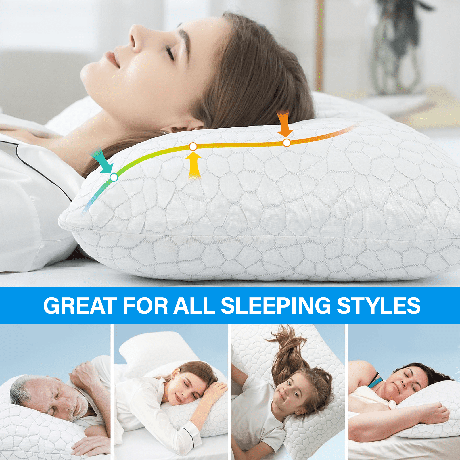 Strlinen Cooling Pillows for Sleeping, Shredded Memory Foam Bed Pillows Queen Size, Supportive Gel Pillow for Hot Sleepers Cool Pillow for Side Back and Stomach Sleepers, Cold Pillow Set of 1