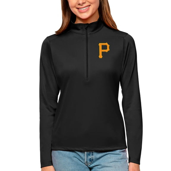 Women's Antigua Black Pittsburgh Pirates Tribute Quarter-Zip Pullover Top