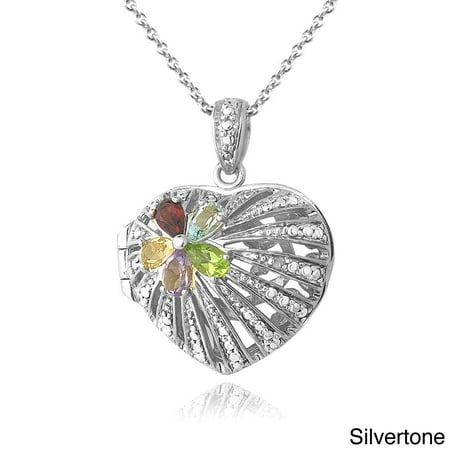 Multi Gemstone Heart Necklace - Glitzy Rocks Two-tone Multi-gemstone and Diamond Heart Locket Necklace Red