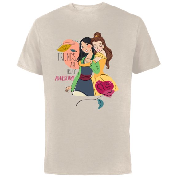 Disney Princess Mulan and Belle Friends are Truly Awesome - Short Sleeve Cotton T-Shirt for Adults - Customized-Natural