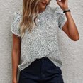 thumbnail image 2 of USSUMA Womens 2022 Summer Casual T-Shirts Leopard Print Petal Short Sleeve Tops Loose Comfy Blouse Lightweight Cute, 2 of 8