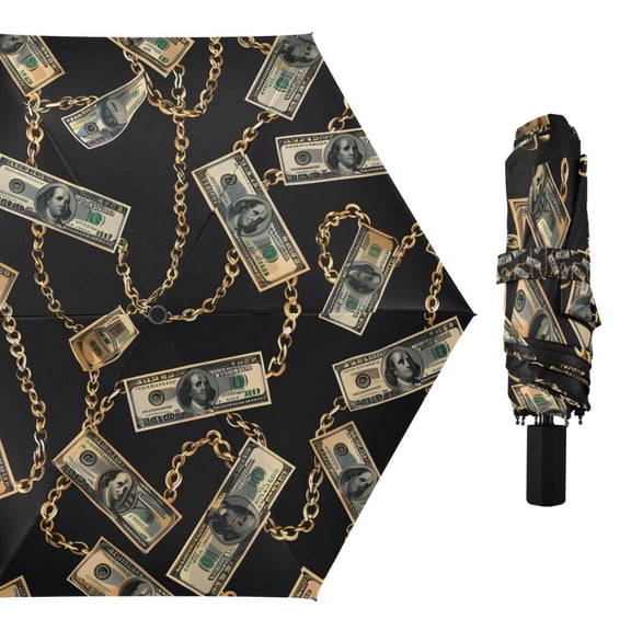 Luxury Dollar Bill Chain Compact Sun Umbrella Windproof Travel Umbrellas for Rain Strong Portable UV Protection