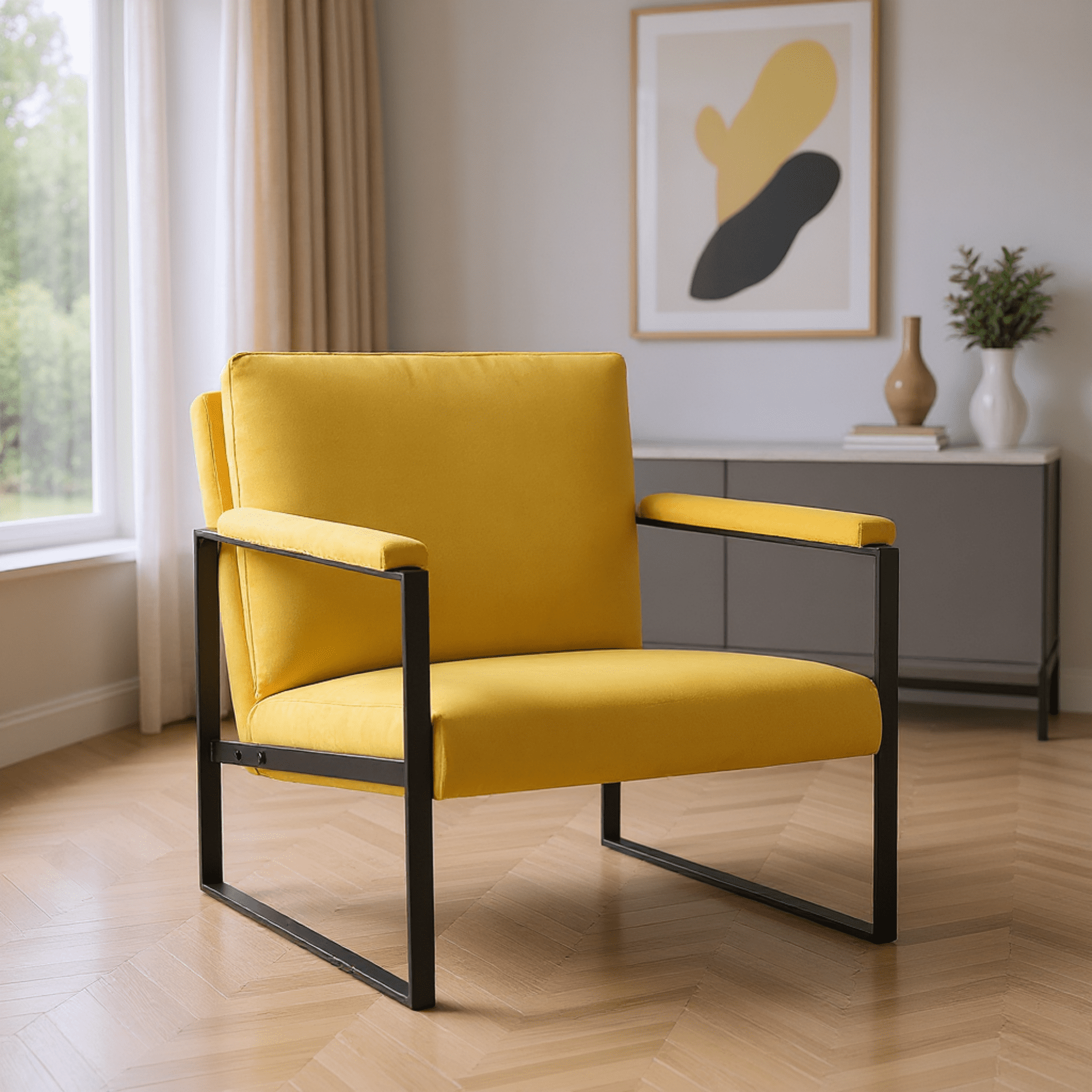 Gewnee Metal Frame Accent Armchair, Designed with a Sleek Metal Frame and Clean Lines, Making for a Stylish and Comfortable Addition to Living Room, Bedroom, Study or Den.