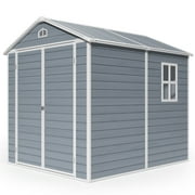 8x6 FT Outdoor Storage Shed, Asofer Resin Garden Shed with Floor, Heavy-Duty Plastic Shed, All-Weather Colorfast, Grey