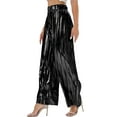 thumbnail image 2 of TANBOM Party Shiny Pleated Wide Leg High Waist Black Women's Pants (Women's S), 2 of 4