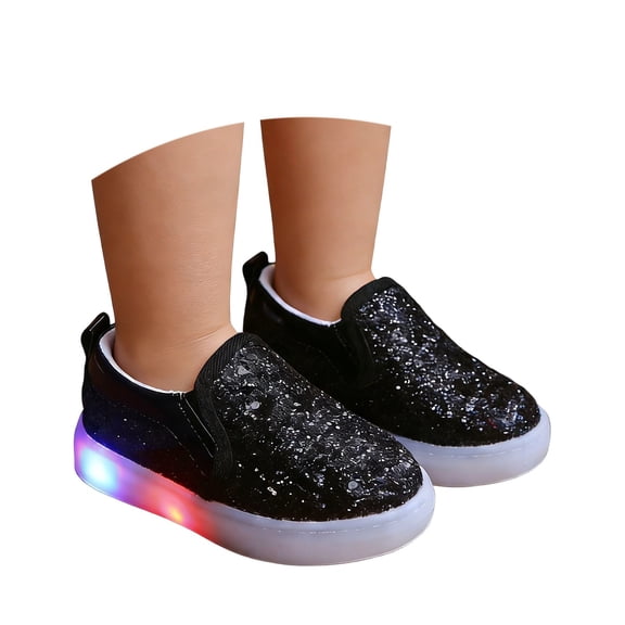 QUOTAY Girls Fashion Sneakers with Flashing LED Lights Sparkly Casual Shoes Breathable Platform Sole for Kids Toddler Shoes Girl and Baby Sporty Comfortable Footwear Black,21