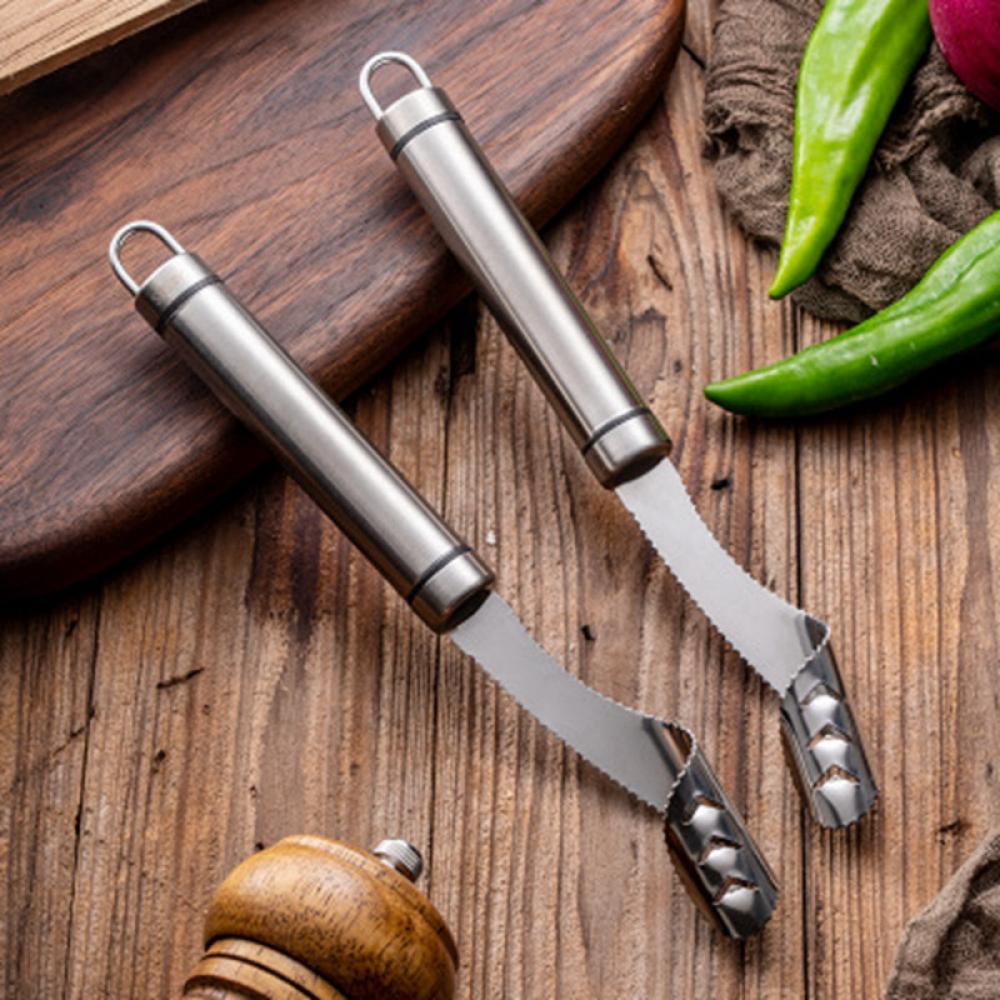 2pcs Jalapeno Pepper Corer Seed Remover Tool Zucchini Cucumber Core Stainless Steel Deseeder Bell Chili Corer Remover Serrated Slice Seed Remover or Slice Off Vegetables Tops for Kitchen Barbecue 