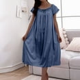 thumbnail image 2 of UNITWRY Sleepshirts for Women Ice Silk Nightgown Below The Knee Short Sleeve Nightshirt Solid Color Round-Neck Nightdress Loose Loungewear Casual Sleepwear House Dress Home Wear Pajamas, 2 of 6