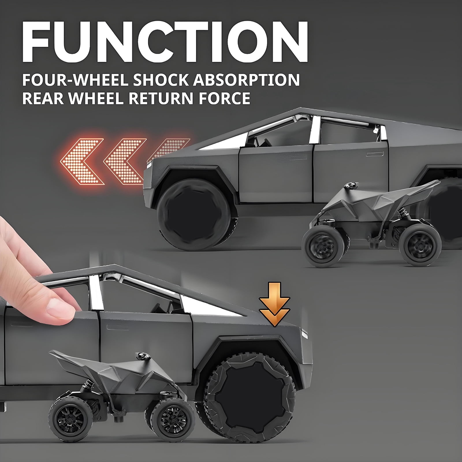 Anmyjuly Toy Trucks Model Pickup Motorcycle Silver Alloy 1/24 Diecast Vehicles with Sound and Light,Gray
