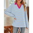 thumbnail image 6 of Women's Oversized Striped Sweatshirt Casual Long Sleeve V Neck Loose Fit Pullover Spring Tops Shirts, 6 of 7