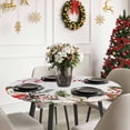 thumbnail image 6 of Round Table Cloth with Elastic Fitted Edged, Merry Xmas Floral Poinsettia Fir Leaf Waterproof Tablecloth for 36"-44" Tables Berries Pine Branches Wipeable Indoor Table Cover for Kitchen Camping, 6 of 9