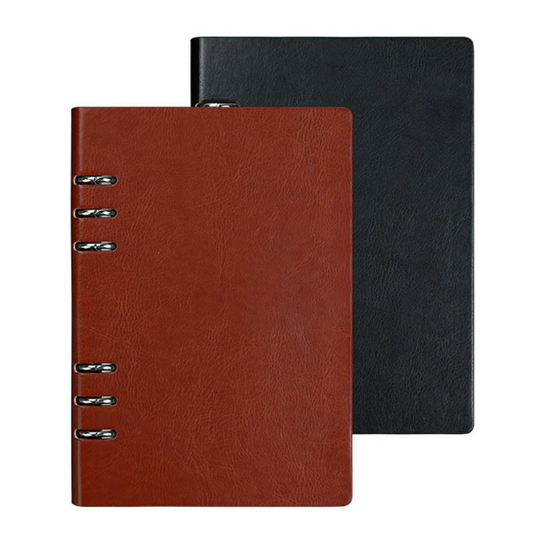 A5 6-Ring Binder Notebook Faux Leather Office Writing Journal Diary Planner Brown Faux Leather Paper Metal, Size: 23