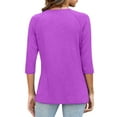 thumbnail image 3 of ZHENHONG Long Sleeve T Shirt Women Womens Tops Casual 3/4 Sleeve Crew Neck Shirts Loose Fit Tunic Blouses Summer Tees,Purple Women Blending Shirts XL, 3 of 7