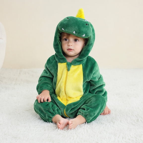 NAISIBABY Kids Boys Girls Rompers, Animal Cosplay Cute Hooded Super Soft Onesie Flannel Jumpsuit Green 18-24Months