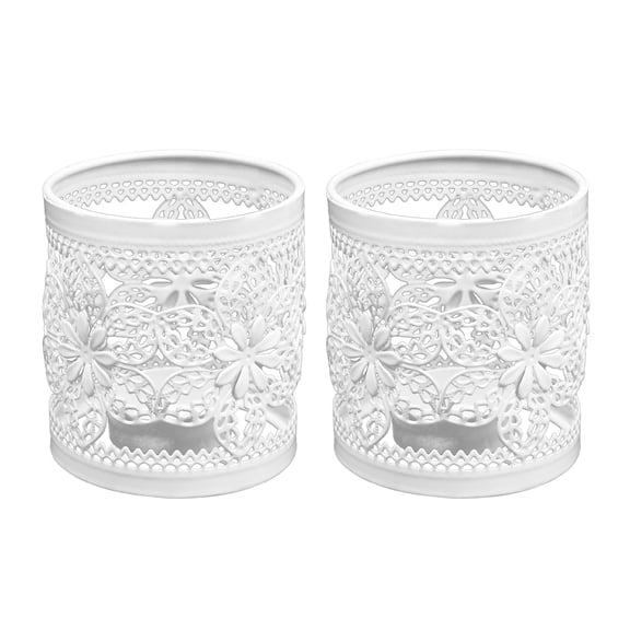 MKLZ White Flowers Iron Candle Holders, Set of 2 Tealight Candlesticks