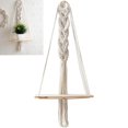 thumbnail image 3 of Estante de madera para colgar en la pared de macramé, tapiz bohemio para decoración de pared, soporte para plantas, colgante de pared con borlas de estilo nórdico, decorativo hecho a mano, 3 of 5