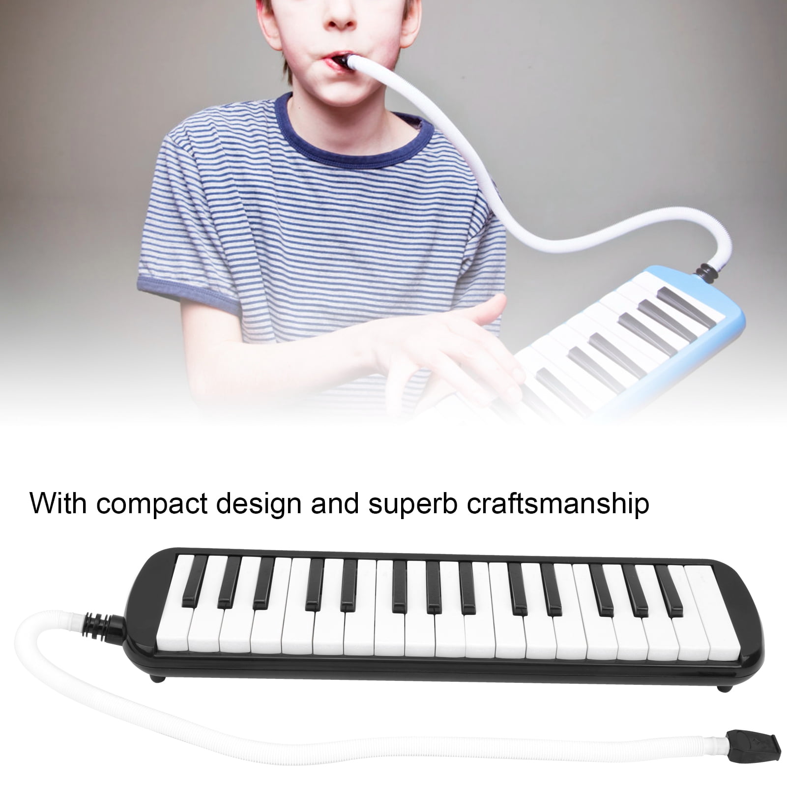 32 Piano Keys Melodica Musical Education Instrument, Piano Keyboard Harmonica Wind Musical Instrument with Portable Carrying Bag for Beginners[Black]