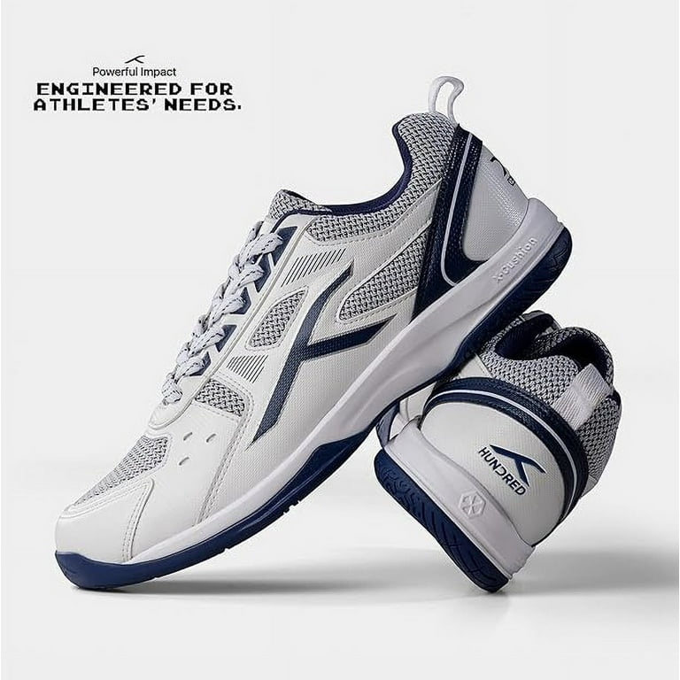 HUNDRED RAZE Men Badminton Sports Shoes Non Marking Leather Rubber Lightweight Durable X Cushion Active Grip Sole Lace Up Size 7 US 6 UK 40 EU Color White Navy Blue Walmart
