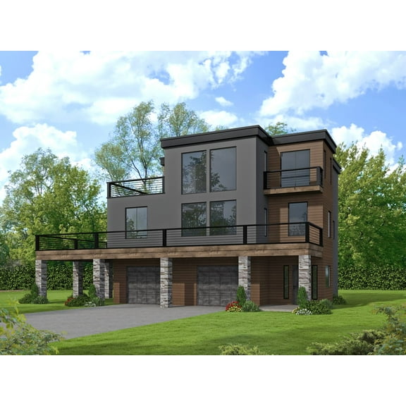 001-3436: Contemporary 3 Bed, 3 Bath Luxury Home Plan, 2142 Sq Ft: Full Blueprints with License to Build by Home Plan Marketplace - Lesuto