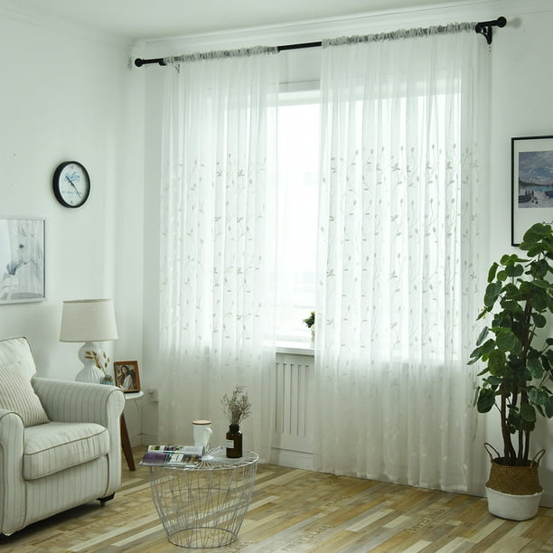 Naiovety Gasa translúcida Hoja de sauce Cortina de gasa bordada Cortina de ventana de tul Cortinas transparentes Dormitorio Decoración del hogar Blanco 2x2.7m Naiovety JJ11449-06