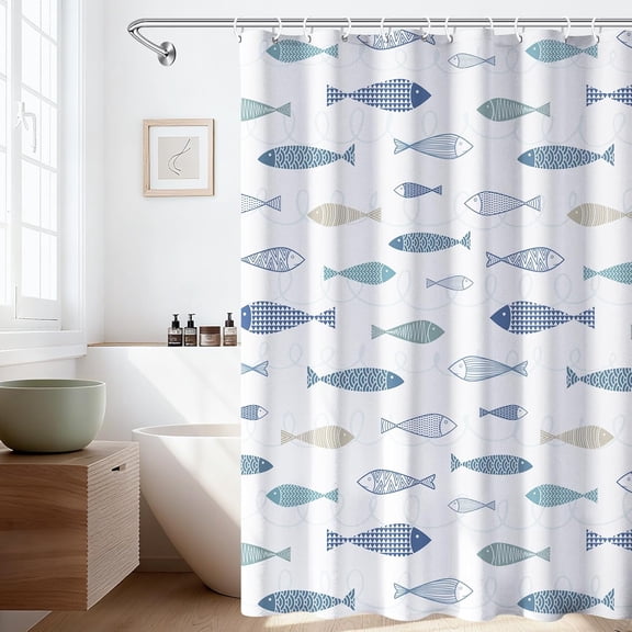 Colorful Fish Shower Curtain Aesthetic, Modern Country Coastal Ocean Decorative Shower Curtains for Bathroom 72" W x 72" L