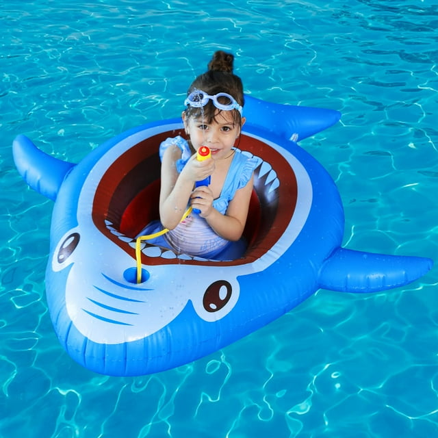 Juguete inflable para piscina flotante HYRIXDIRECT Shark Boat con pistola de agua