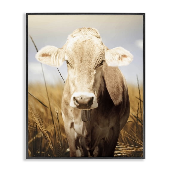 Stupell Industries Simple Belle Cow Portrait Black Framed Giclee Art, design by Marcus Prime