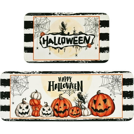 

Halloween Kitchen Mats for Floor Halloween Pumpkin Non Slip Kitchen Rugs Set of 2 Spider Web Absorbent Kitchen Mats Washable Halloween Decor Idea Gift