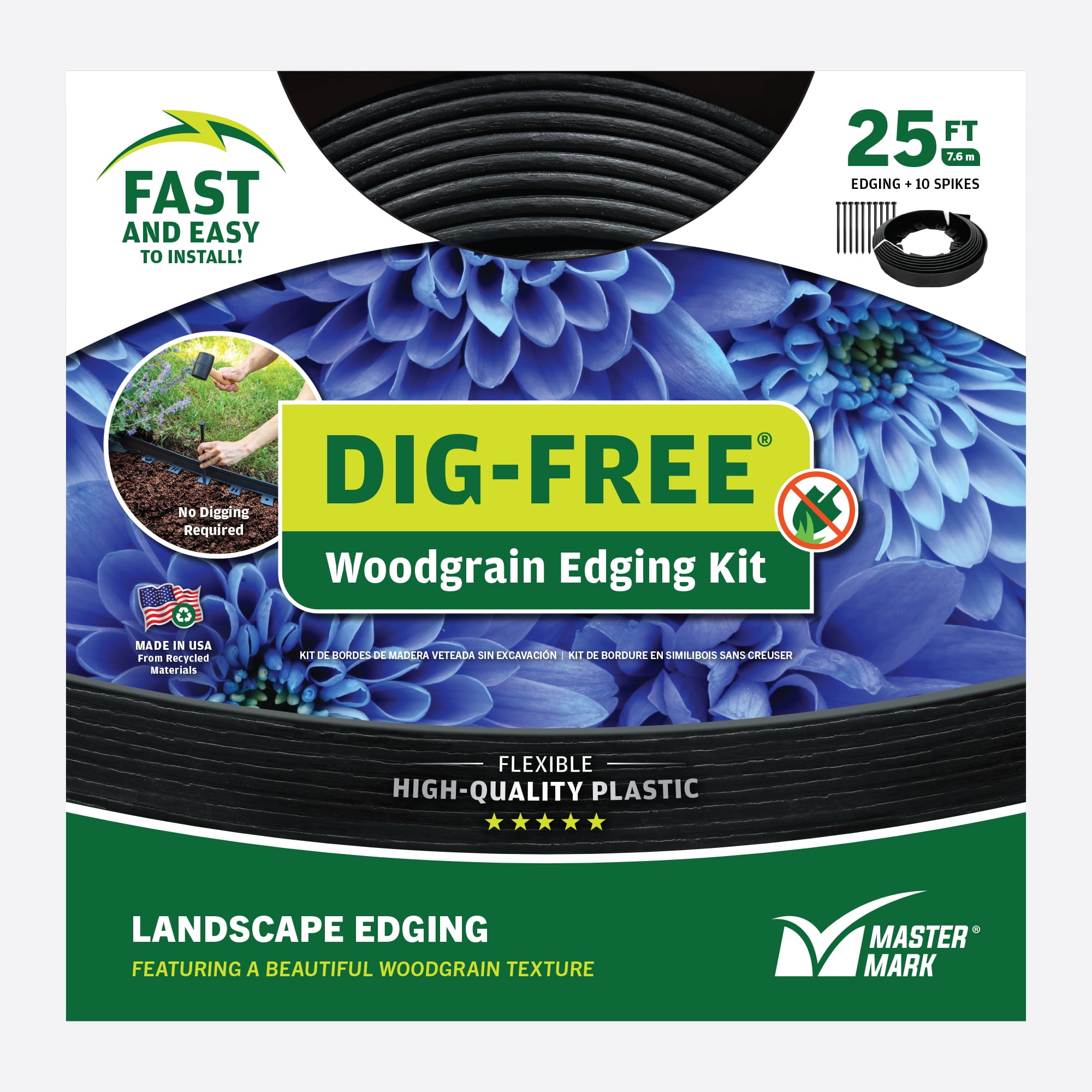 Dig-Free 25 ft. Landscape Edging Border, Garden Edging for Flower Beds, Garden & Lawns, Plastic (Black)