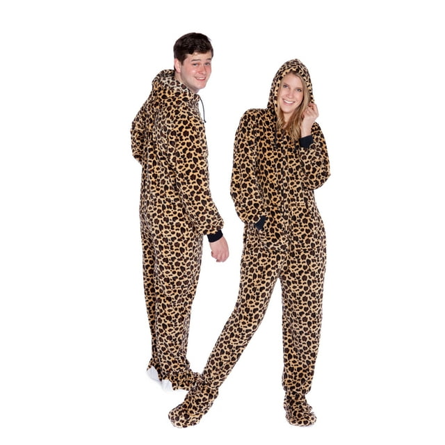 Big Feet Pjs Leopard Print Hoodie Adult Plush Footed Pajamas Sleeper