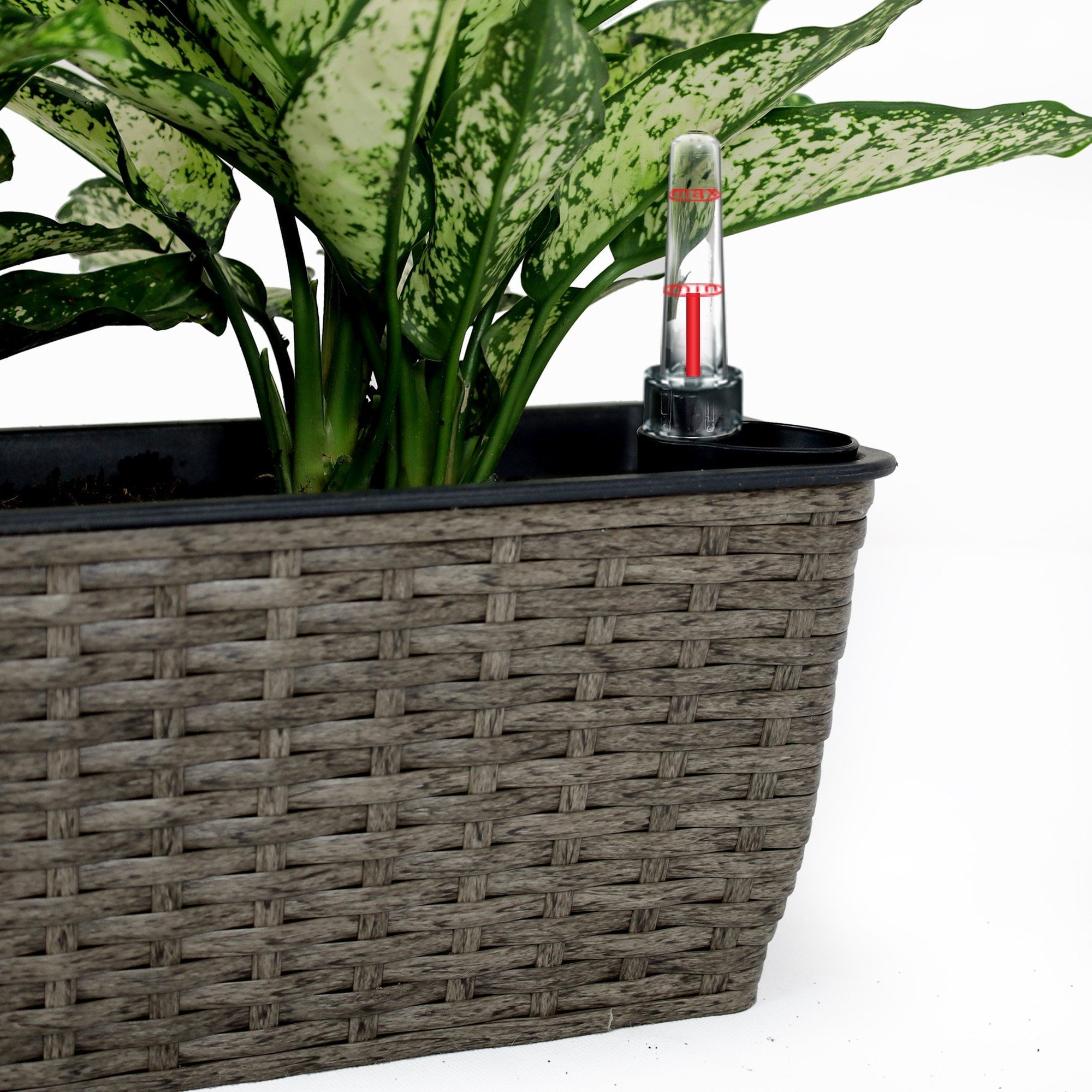 2 Pack Selfwatering Planter Hand Woven Wicker Rectangular Dark Gray UV Stabilized Frost Resistant with Water Level Indicator for Indoor Outdoor Patio Garden Home