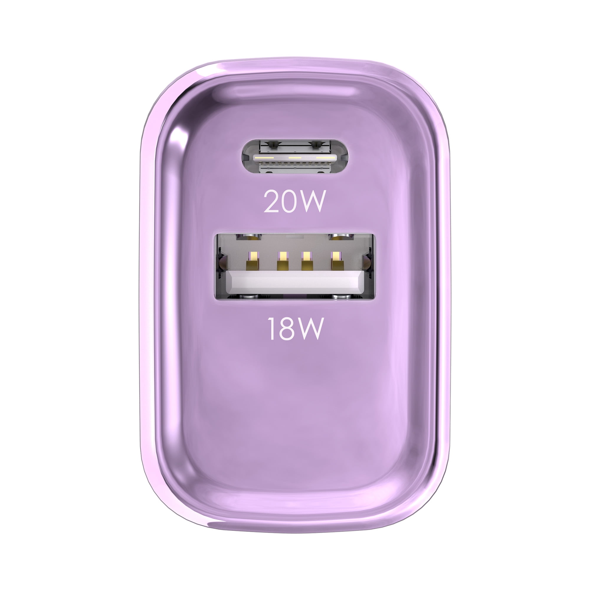 Powertek 20W USB-C PD + 18W USB-A Dual Port Wall Charger, Metallic Shine Pastel, Purple