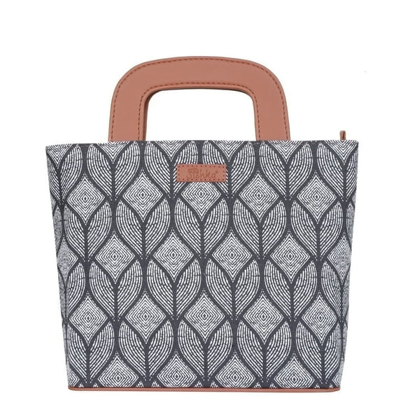 Sishka Monochrome Hand Crafted Printed Fabric Hand Bag for Women – Chic Tote with Leather Accents, Ideal for Everyday Use, Parties & Travel