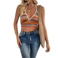 thumbnail image 3 of Knitted Camisoles for Women Summer Halter V Neck Striped Casual Sleeveless Beach Vacation Crop Tank Tops Orange Color XL, 3 of 7