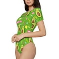 thumbnail image 2 of KLL Women 's Crew Neck Bodysuit Jumpsuits Avocado Work Out Print Short onesies Stretch T Shirts, 2 of 7