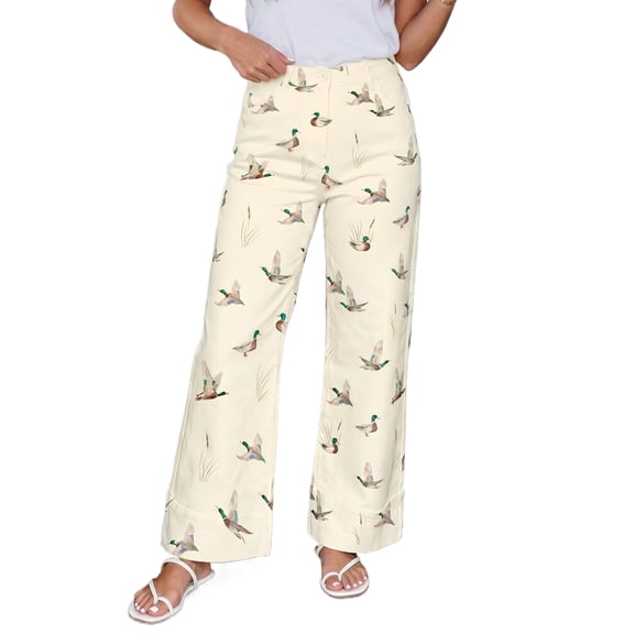 TinyCribz Chic Western Mallard Print Jeans for Women - Beige Casual Cotton Blend Shift Denim 16