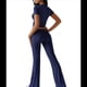 thumbnail image 3 of Pantalón de Traje de Corta Ajustado de Color Liso Azul Marino Talla S, 3 of 10