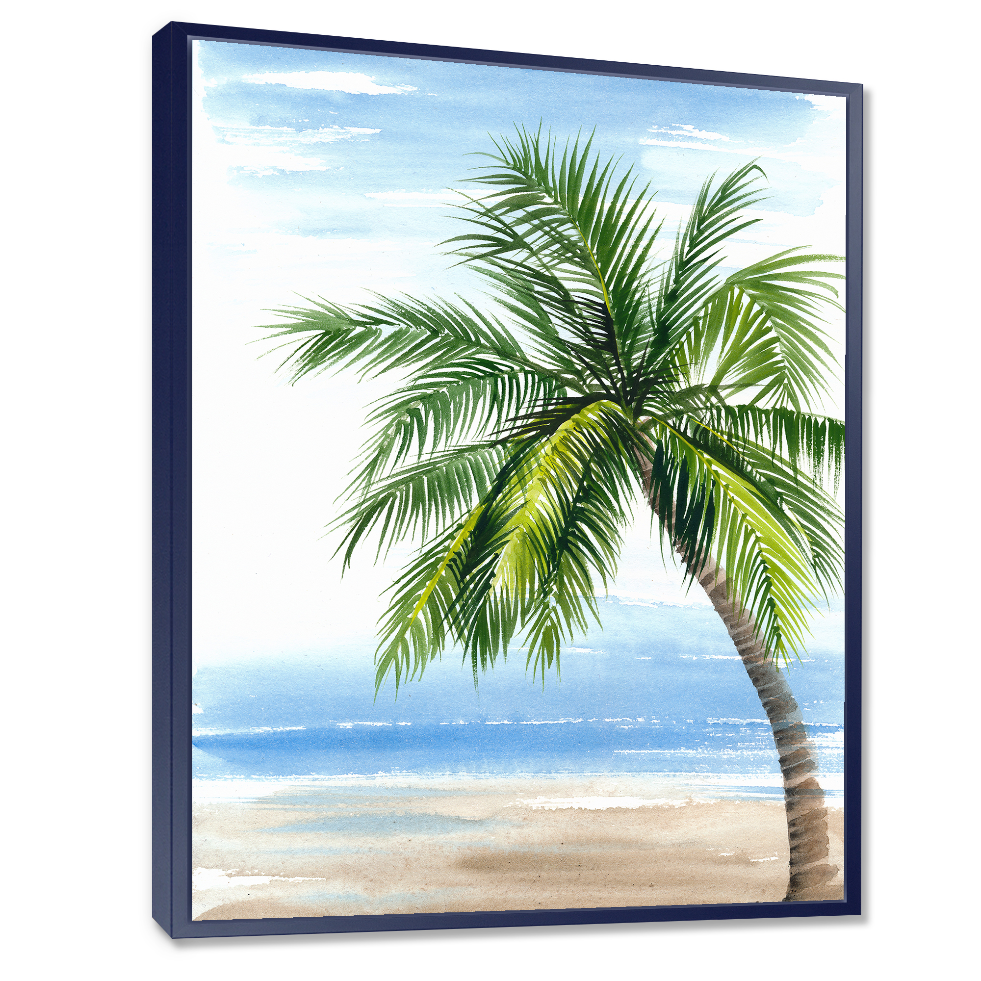 Designart 'Palm Tree At The Beach' Nautical & Coastal Framed Canvas Wall Art Print