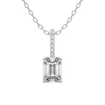 Diamond Pendant Necklace For Women | 1 Carat IGI Certified Emerald Shape Lab Grown Diamond | Lucida Four Prong Lab Diamond Pendant Necklace In 14K White Gold | FG-VS1-VS2 Quality Friendly Diamonds