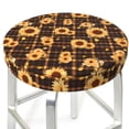 thumbnail image 3 of Bingfone Brown Plaid Sunflower Padded Round Bar Stool Cover Cushion with Elastic Fabric Round Chair Seat - Brown Plaid Sunflower, 3 of 7