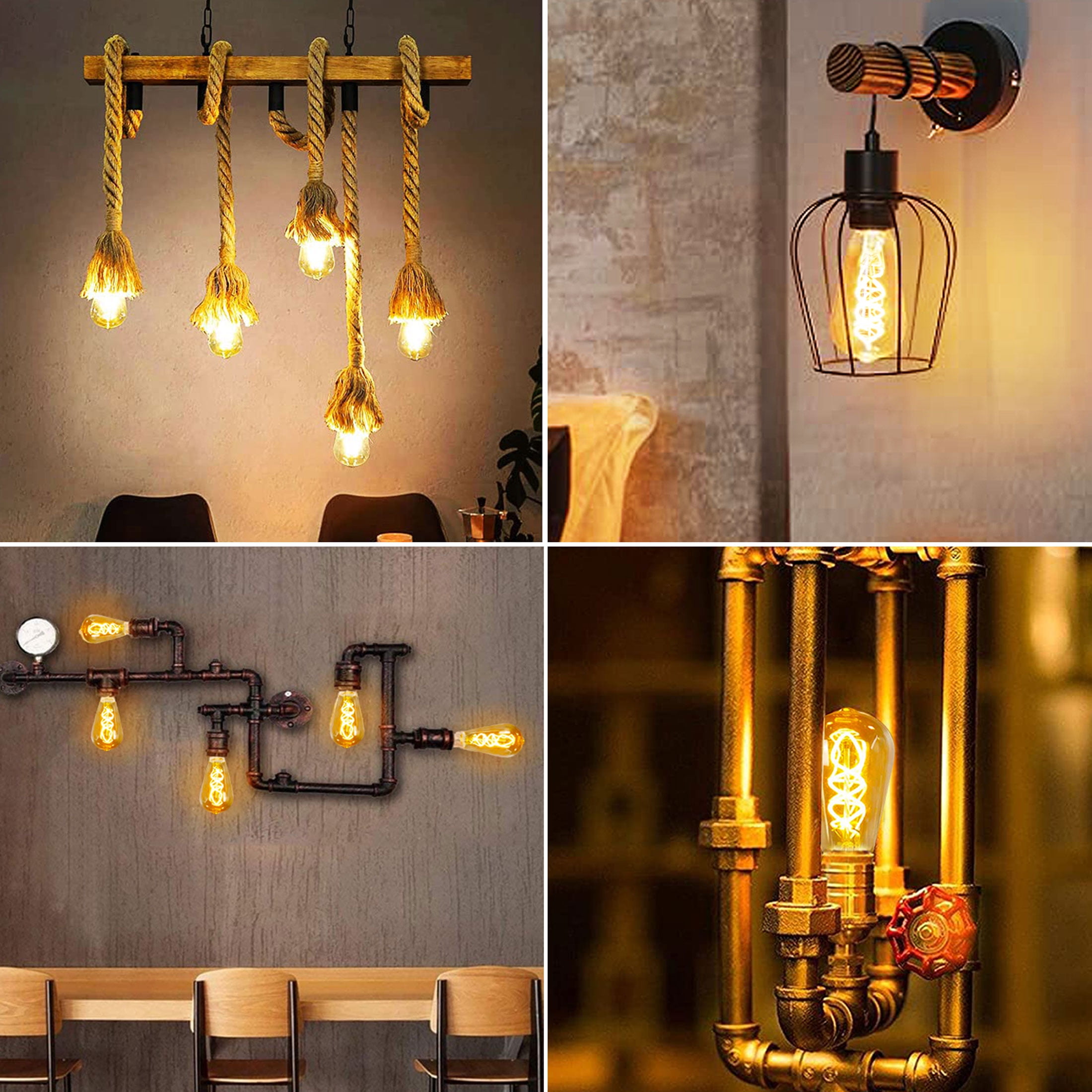 Edison Light Bulbs Dimmable 4W(40W Equivalent) - Warm White 2400K LED Vintage Light Bulbs,E26 Base,300LM, Antique Filament Amber Light Bulbs for Home,Cafe,Bar,Bedroom,6-Pack
