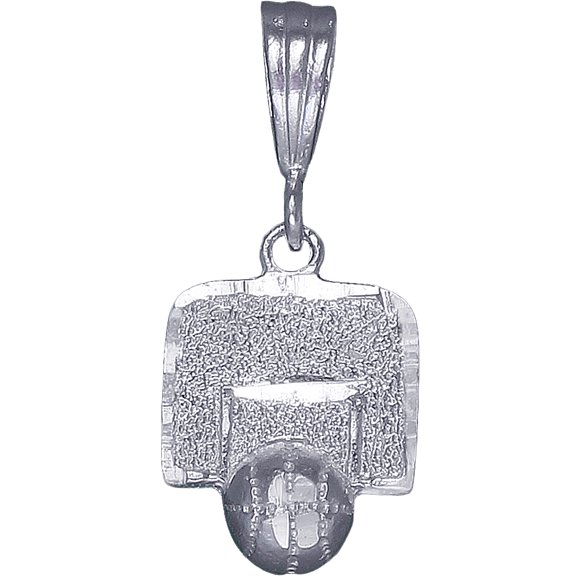 Sterling Silver Basketball Backboard Charm Pendant Necklace with Diamond Cut Finish and 24 Inch Figaro Chain
