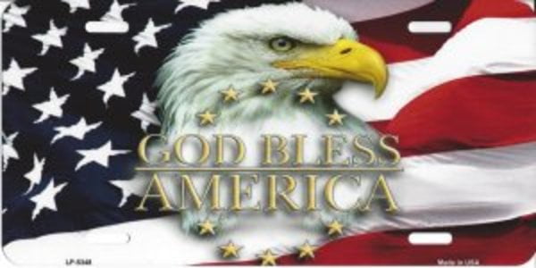 American Flag Eagle God Bless America License Plate Front Aluminum Metal License Plate Auto Car Tag Novelty Home Decor Signs for Women Men 6 inch X 12 inch
