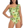 thumbnail image 2 of Picia Cute Dinosaurs Cartoon Pattern Women's One Piece Swimsuits,One Shoulder Swimwear Asymmetric ,Ruffle Monokinis Bathing Suits,High Waisted Flattering Bathing Suits-Large, 2 of 8