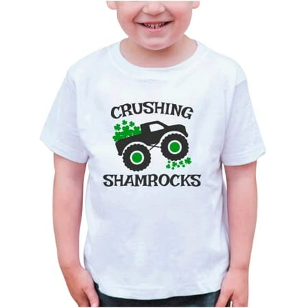 

7 ate 9 Apparel Kids St. Patrick s Day Shirts - Truck Crushing Shamrocks White T-Shirt 2T