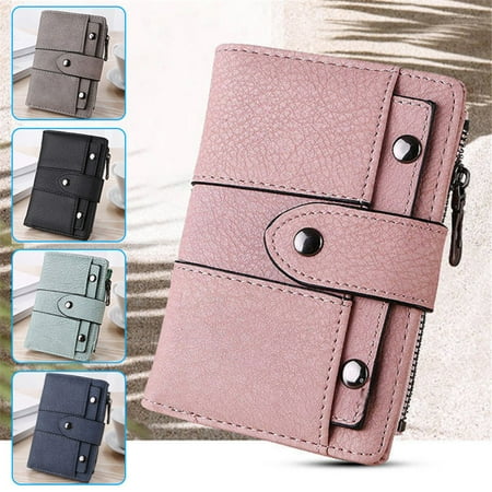 Short Small Wallet Money Purse Ladies PU Leather Folding Coin Card Holder Pocket, Pink