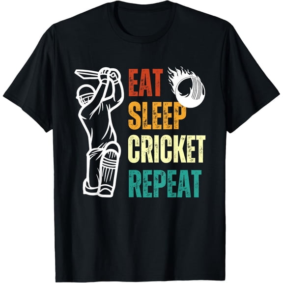 Eat Sleep Cricket Repeat Cricket Player Youth Men Boys Kids T-Shirt men and women can wear, black, white, gifts
