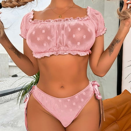 

mishuowoti bra and panty set ruffle lingerie set mesh chemise