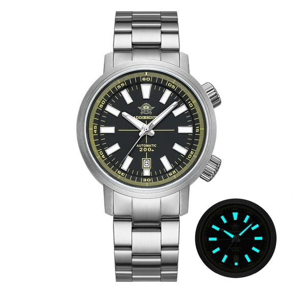 ADDIESDIVE Men's Automatic Watch， 200M Waterproof Professional Dive Watch with Sapphire Crystal & Blue Lume， Stainless Steel Wristwatch for Men AD2093